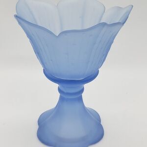 Blue Satin Depression Era Vintage Tulip Design Votive Candle Holder